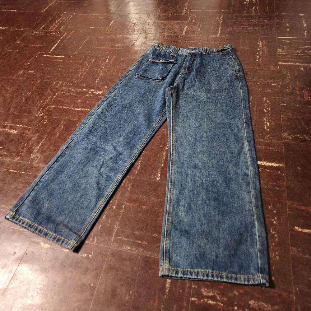 Cargo Denim Jeans D-Ring Adjustable Strap Blue